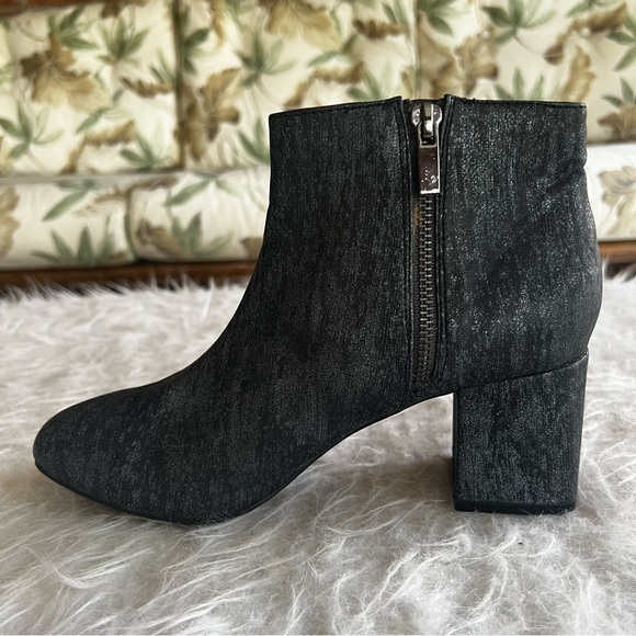 C Est 1946 Booties Ankle Black Silver Metallic 8 Block Heel Faux Leather Shimmer - Picture 11 of 16